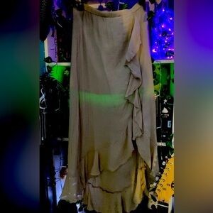 Tan skirt. Short slip with long overlay of tan shear